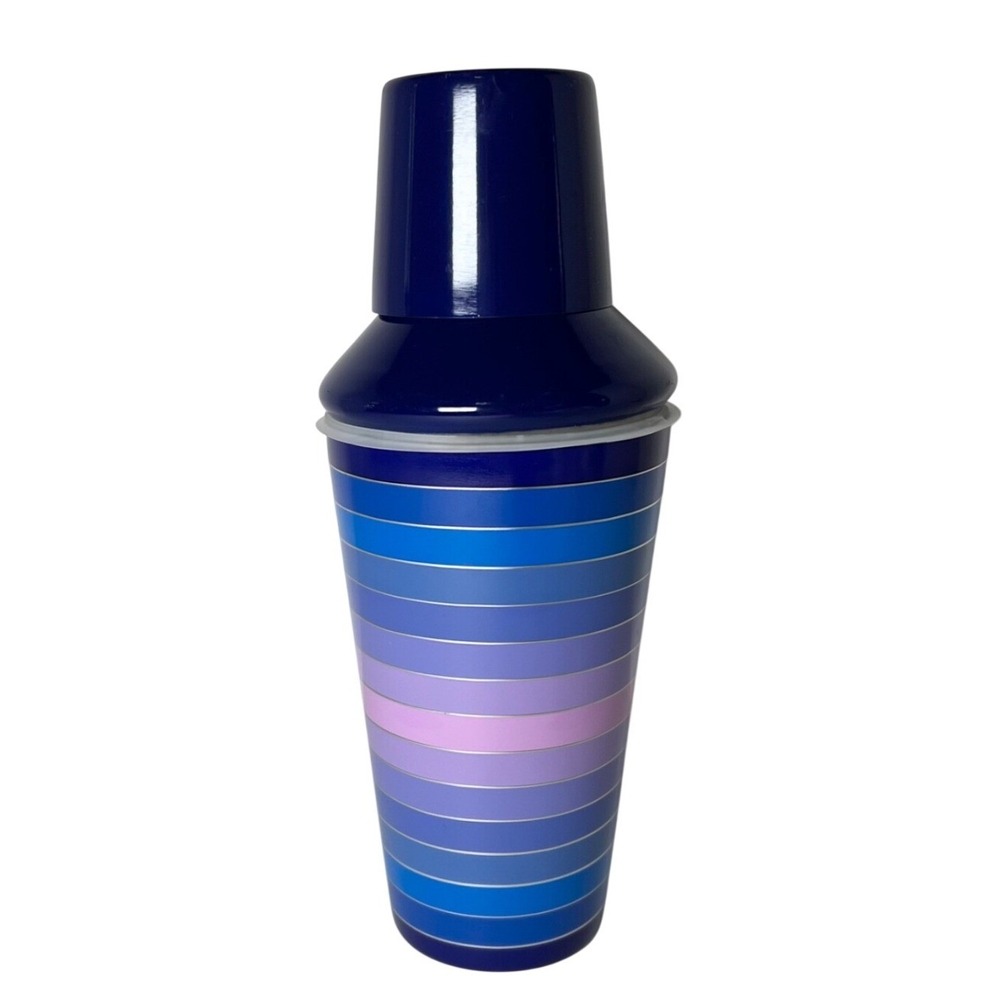 Jonathan Adler‎ Blue Purple Striped Stainless Steel Cocktail Shaker 3-Piece Set